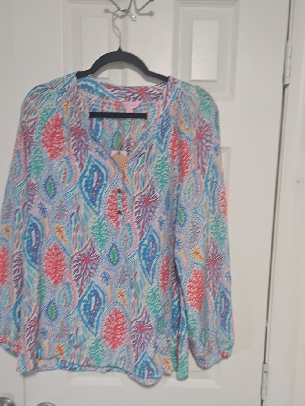 Lilly Pulitzer Multicolor Leaf & Paisley Print Long-Sleeve Blouse